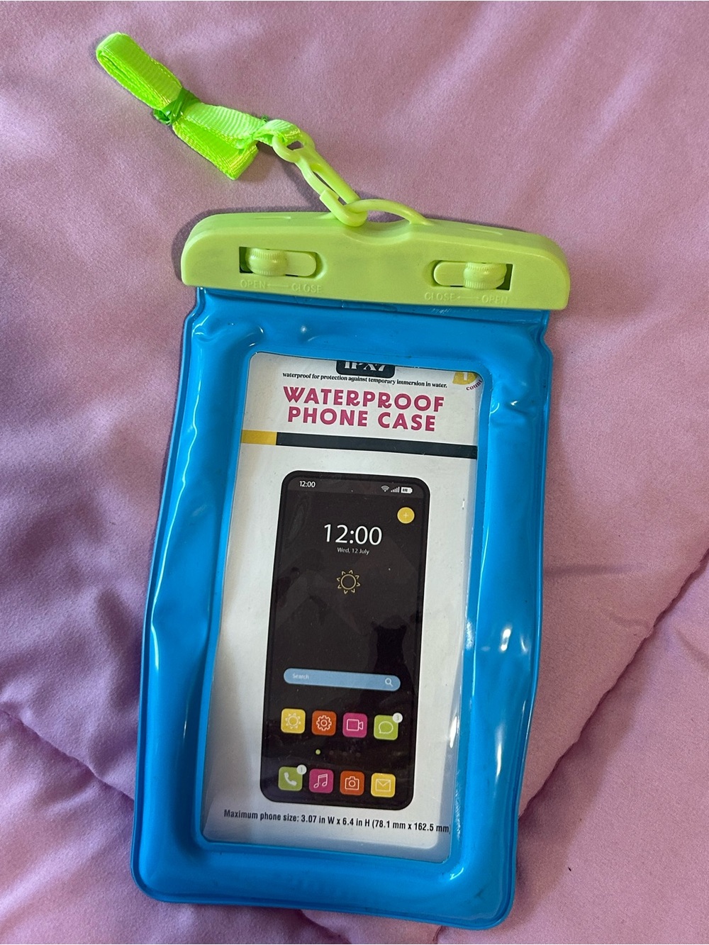 Waterproof Phone Case - Blue with Lime Lock NWOT
